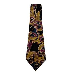 Vintage Bugatti 100% Italian Silk Tie Abstract Geometric 90s Bold Retro Art Deco